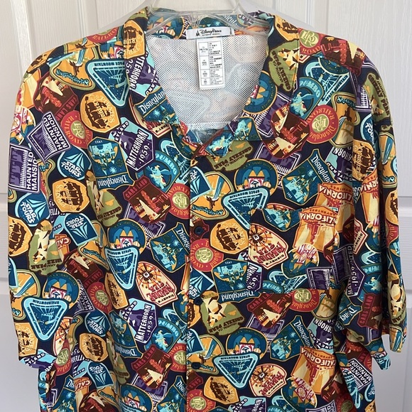 DisneyParks Disneyland Passport Collection Stamps Button Down Shirt Mens Sz XXL - Picture 1 of 16